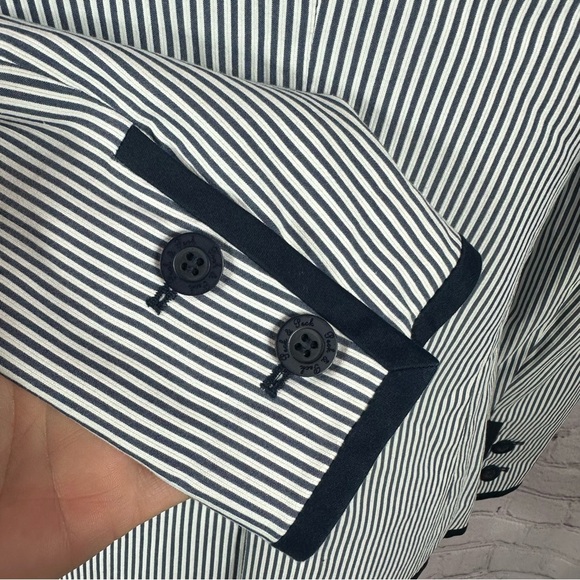 Peck & Peck weekend Navy White pin Striped Blazer sz 6 cotton blend nautical - Picture 5 of 9